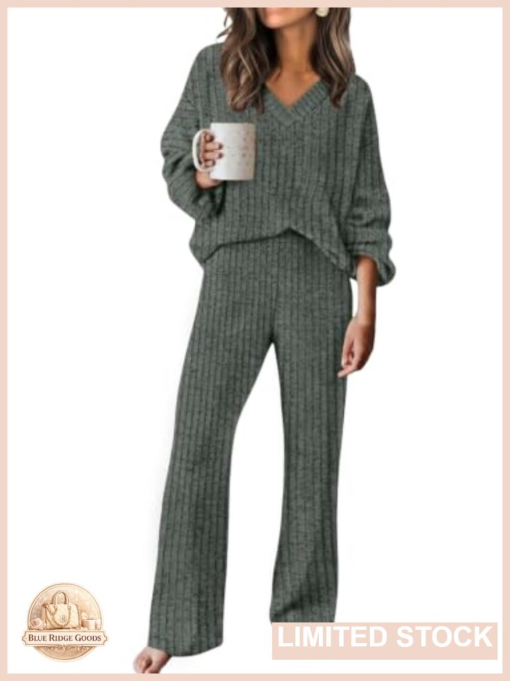RUMIA Women's Lounge Set Cozy Travel Matching Sweater and Wide Leg Pants